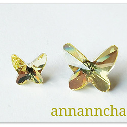 【スワロフスキー　黄色 イエロー　二羽の蝶　幸運のピンブローチ】大小２個セット 2枚目の画像