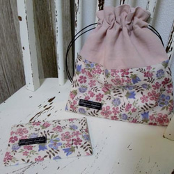 ジャーマンファブリックのリラ色ローズギンガムのポーチ ポーチ  