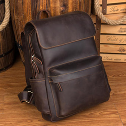 ブリティッシュスタイル本革バックパック 牛革大容量ノートパソコン用