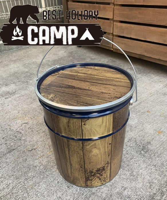 20リットルペール缶テーブルオルテガ柄ニス仕上げ