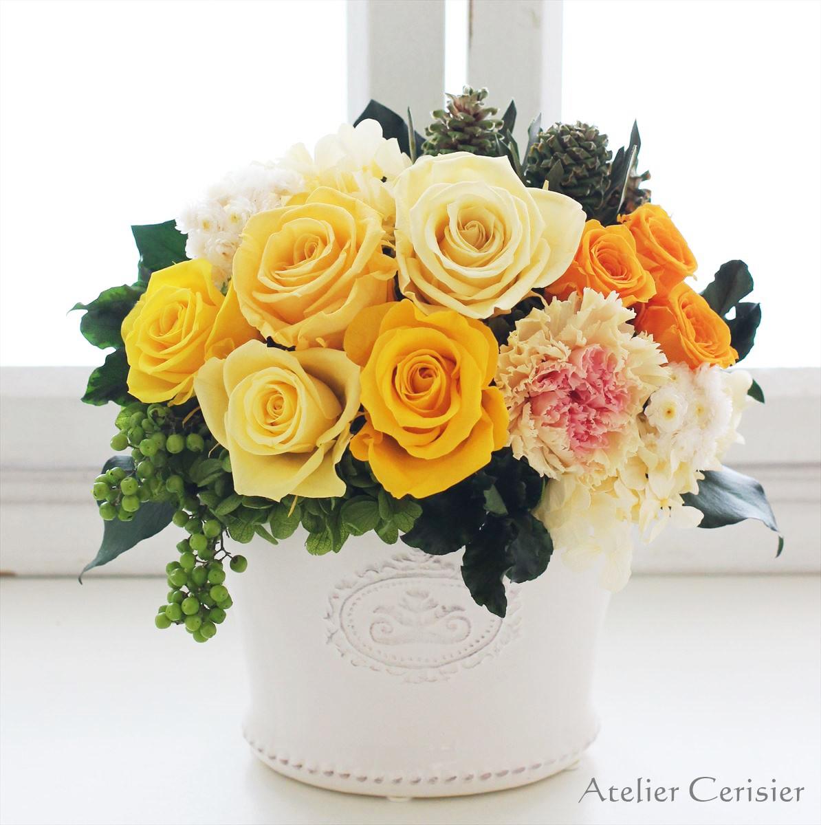 プリザーブドフラワー＜シャルム＞イエロー ローズ  バラ【お祝い】傘寿 米寿