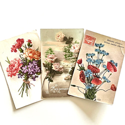 古董明信片套裝 3 朵花（玫瑰、罌粟、紫羅蘭） | 法國 第1張的照片