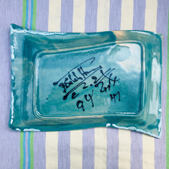 Plate Square Plate White &amp; Blue is like the sea 方形板帶邊框 L RE3 第2張的照片