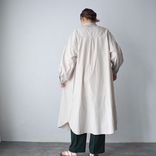 極美品＊ヴィンセントジャルベール リネンバンドカラーシャツワンピース ストライプ 極美品＊ヴィンセントジャルベール リネンバンドカラーシャツ