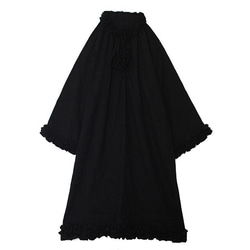 黑色 手工立體花小黑裙 復古少女日系寬鬆暗黑洋裝純棉提花連身裙 第4張的照片