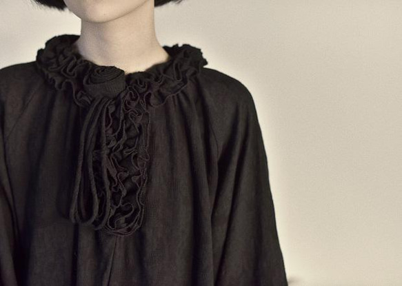 黑色 手工立體花小黑裙 復古少女日系寬鬆暗黑洋裝純棉提花連身裙 第19張的照片