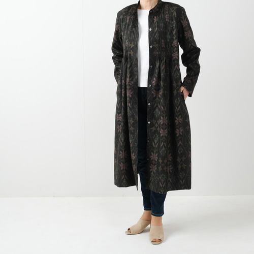 大島紬ワンピースコート 着物リメイク 大島紬 7マルキから ピンタック