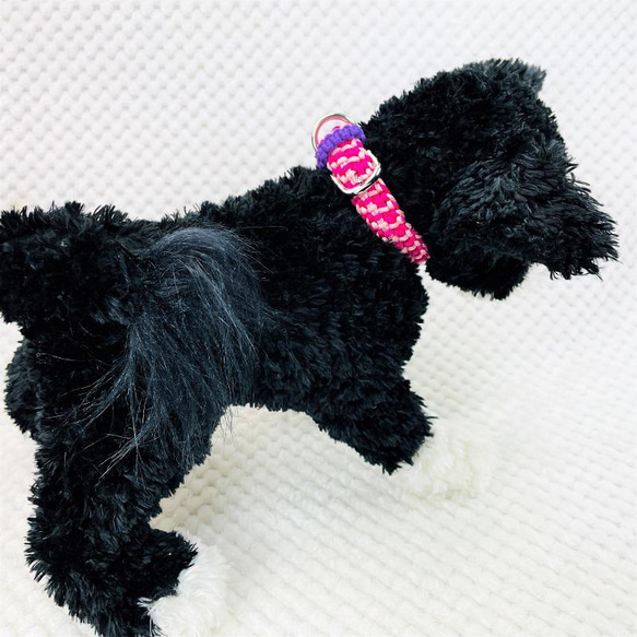 [キット]パラコードマクラメ編み＃161ローズとピンクの小型犬用首輪No191 12枚目の画像
