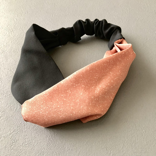 着物のヘアターバン クロスタイプ 漆黒×寒桜 サスティナブル バイ