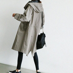 大きいサイズ カジュアルレディーズトレンチコート ロングコート ゆったり フード付き 秋新作 スプリングコート グレー 8枚目の画像