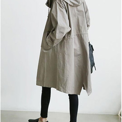 大きいサイズ カジュアルレディーズトレンチコート ロングコート ゆったり フード付き 秋新作 スプリングコート グレー 6枚目の画像