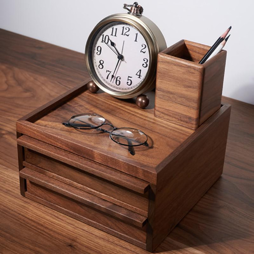 無垢材 卓上収納ケース 玄関用品 引き出し2段 リネンケース 小物入れ