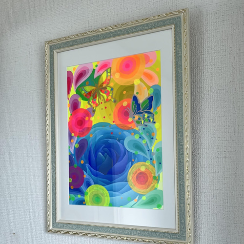 アクリル画　花　絵画　アート　花の絵　イラスト 額装絵画☆花の絵☆ガーデン フラワー 花 版画 アクリル画