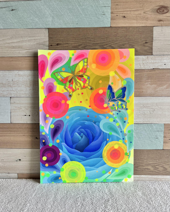 癒しの絵画 絵画 「丸い心」 オレンジ色の太陽と木 玄関や部屋に飾る絵 風水