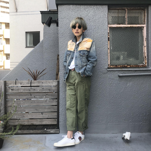 メンズMサイズ 鷹富士帯 リユース × used デニムジャケット リメイク 