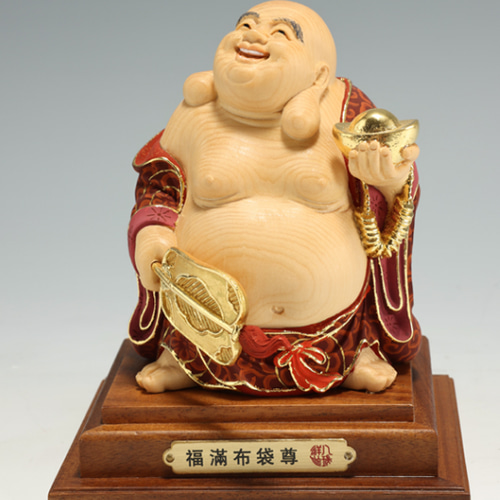 特上彫 大迫力 福満布袋尊 布袋様 七福神 彩金 彩繪 木彫仏像