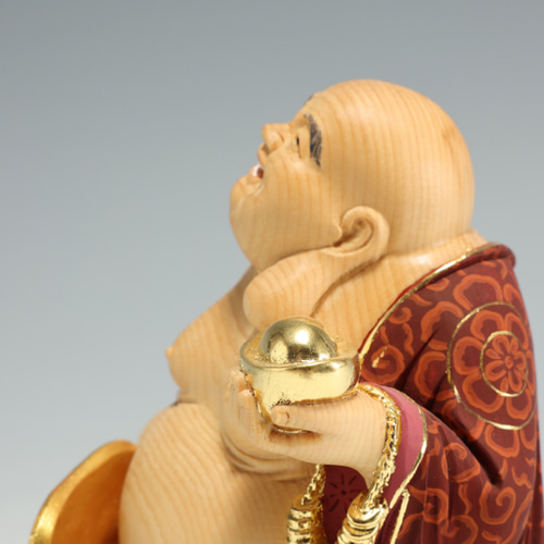 特上彫 大迫力 福満布袋尊 布袋様 七福神 彩金 彩繪 木彫仏像