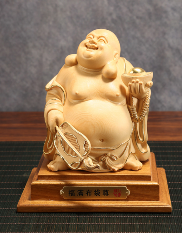 特上彫 大迫力 福満布袋尊 切金 布袋様 七福神 木彫仏像 仏教
