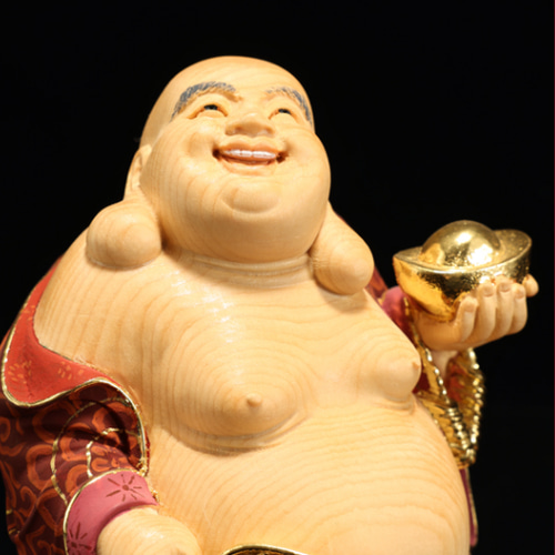 最高級 福満布袋尊 彩金 彩繪 布袋様 七福神 木彫仏像 仏教工芸