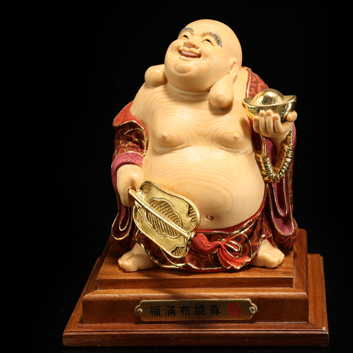 布袋尊像（木製） 布袋尊 布袋様 七福神 ミニ 手のひら 弥勒菩薩 木造 仏像