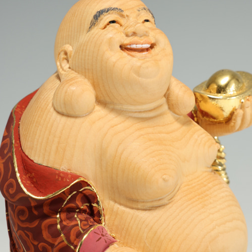 最高級 福満布袋尊 彩金 彩繪 布袋様 七福神 木彫仏像 仏教工芸品 置物