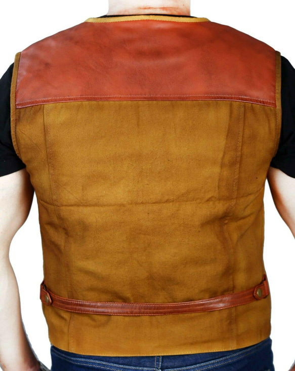 羊革パッチ付きコットンベスト Sleeveless Cotton Vest with Leather Patches 6枚目の画像