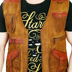 羊革パッチ付きコットンベスト Sleeveless Cotton Vest with Leather Patches 3枚目の画像