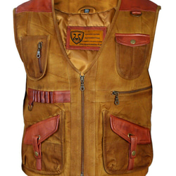 羊革パッチ付きコットンベスト Sleeveless Cotton Vest with Leather Patches 2枚目の画像