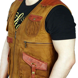 羊革パッチ付きコットンベスト Sleeveless Cotton Vest with Leather Patches 4枚目の画像