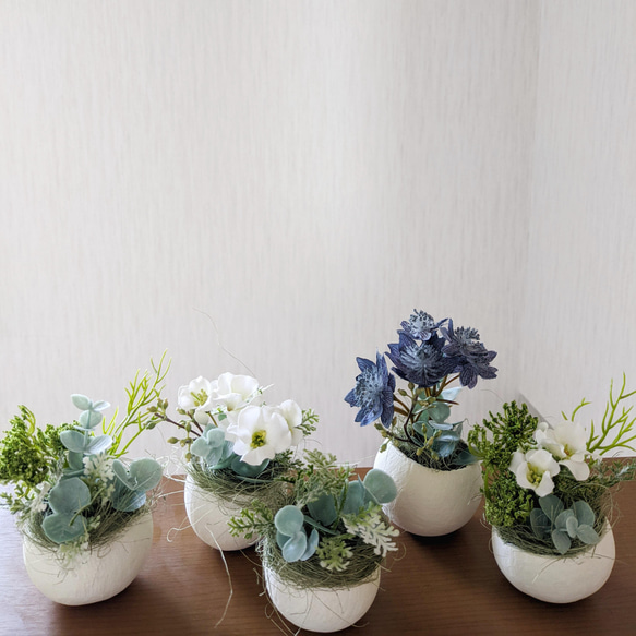 たまごのようなベルカップFlowerArrangement5個セット〜White＆Blue ギフト 母の日 イースター 3枚目の画像