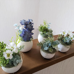 たまごのようなベルカップFlowerArrangement5個セット〜White＆Blue ギフト 母の日 イースター 2枚目の画像