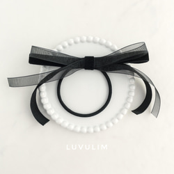 オーガンジーリボン♡ヘアゴム♡ダブルリボン 再販》【数量限定】210 オーガンジーリボンの大きめポニーフック cream