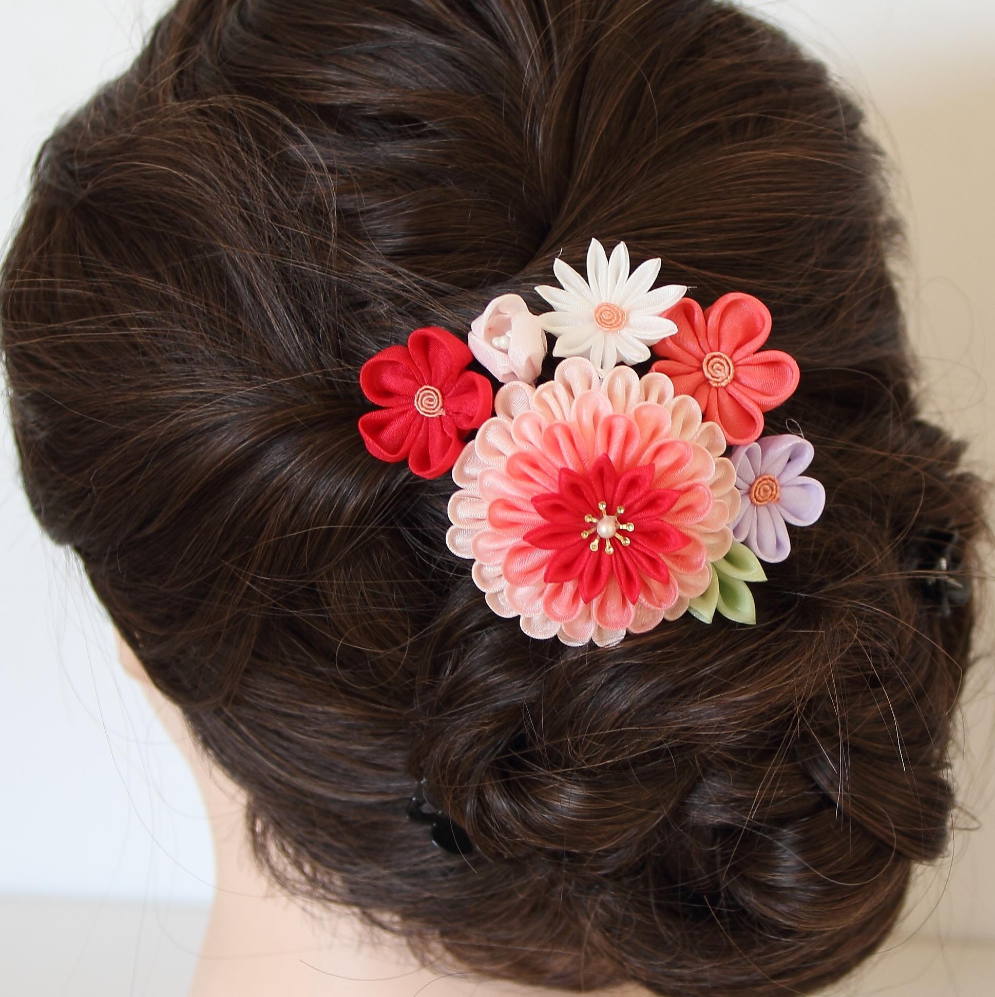 正絹羽二重　半くすコーム（深紅）　和装・花嫁・卒業・成人・七五三