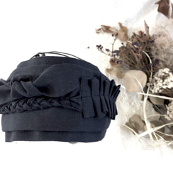 ずっと心地よいデザインヘアバンド　コットンリネン・ブラック 1枚目の画像