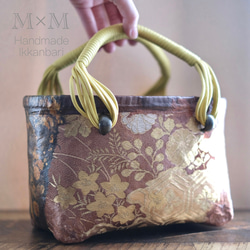 欲しいの ◇送料込み◇一閑張り◇ 金糸の刺繍・帯布ミニかごバッグ かご かごバッグ