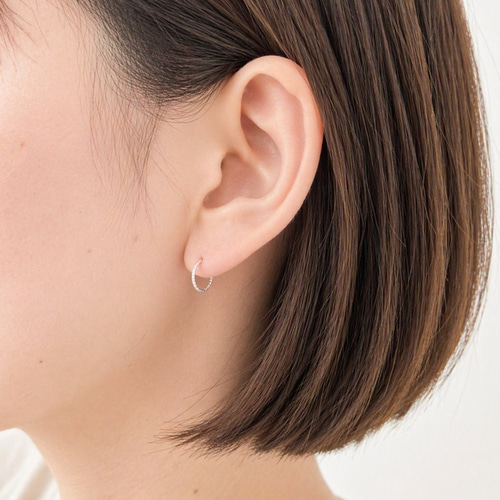 silver925】8mm グリッターキャッチレスフープピアス #142 ピアス