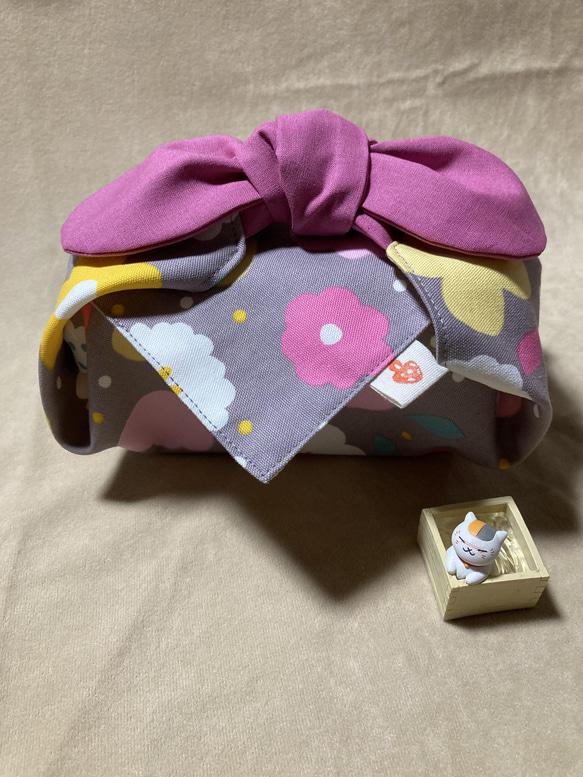 ハンドメイド＊リボンのお弁当袋ランチョンマット＊いちご・ピンク