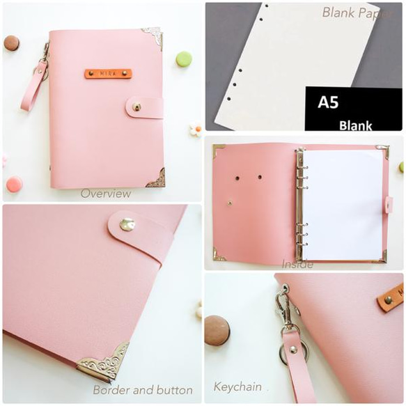 カラーレザーカバー付きノートブック Pink 色（キーホルダーを含む）Vol.2 10枚目の画像