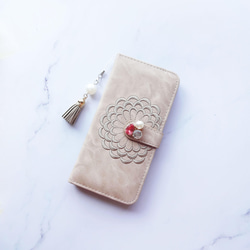 訳ありアウトレット！【iphoneXSMax】♥ 刺繍 花柄 ベージュ 選べるオプションビジュー＆肩掛けストラップ 4枚目の画像