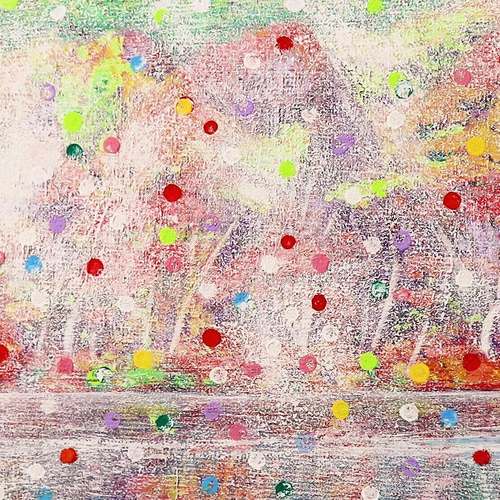湖畔の紅葉／アクリル画 キャンバス 原画 S0号 もみじ 霧 玉