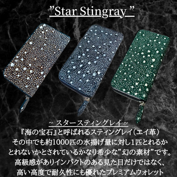 幻の素材 スタースティングレイ 長財布 エイ革 一枚革 ガルーシャ スティングレイ カード１５枚 大容量 ブラック 黒 8枚目の画像