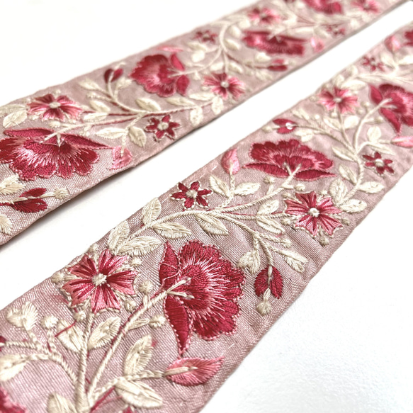 【SALE/50cm】インド刺繍リボン ピンク　シルク　SS381 3枚目の画像