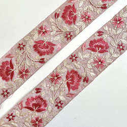 【SALE/50cm】インド刺繍リボン ピンク　シルク　SS381 6枚目の画像