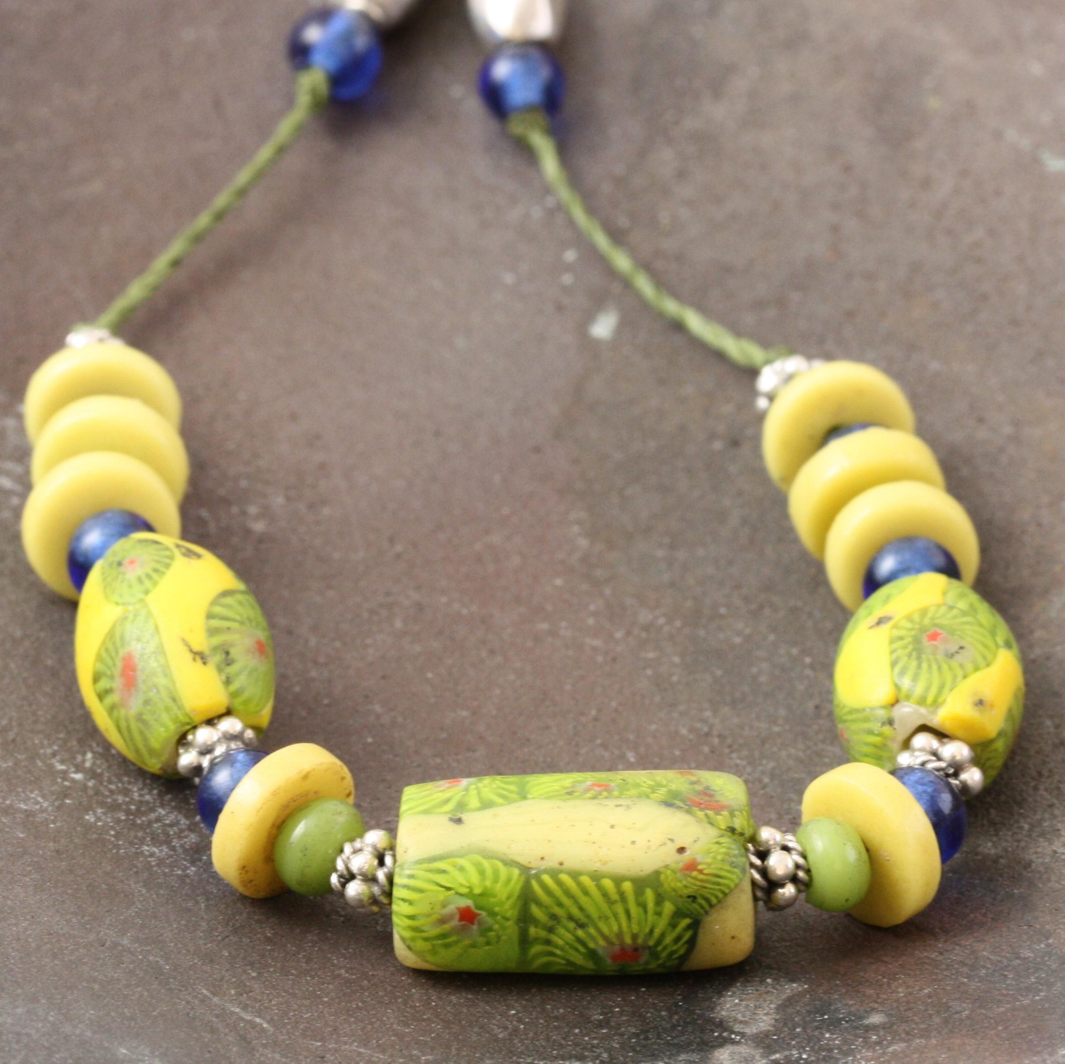 とんぼ玉 アンティークヴェネチアンビーズ スクエア ミルフィオリ ネックレス