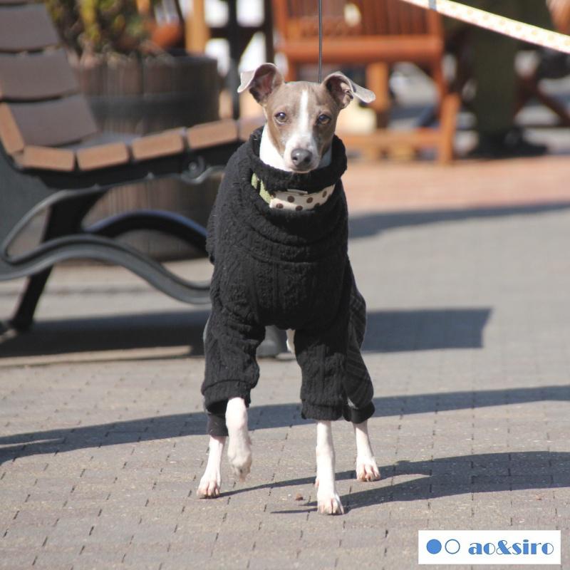 イタグレ服☆縄編みアランシャーリングニット×チェックパンツのハイネックロンパース / ブラック