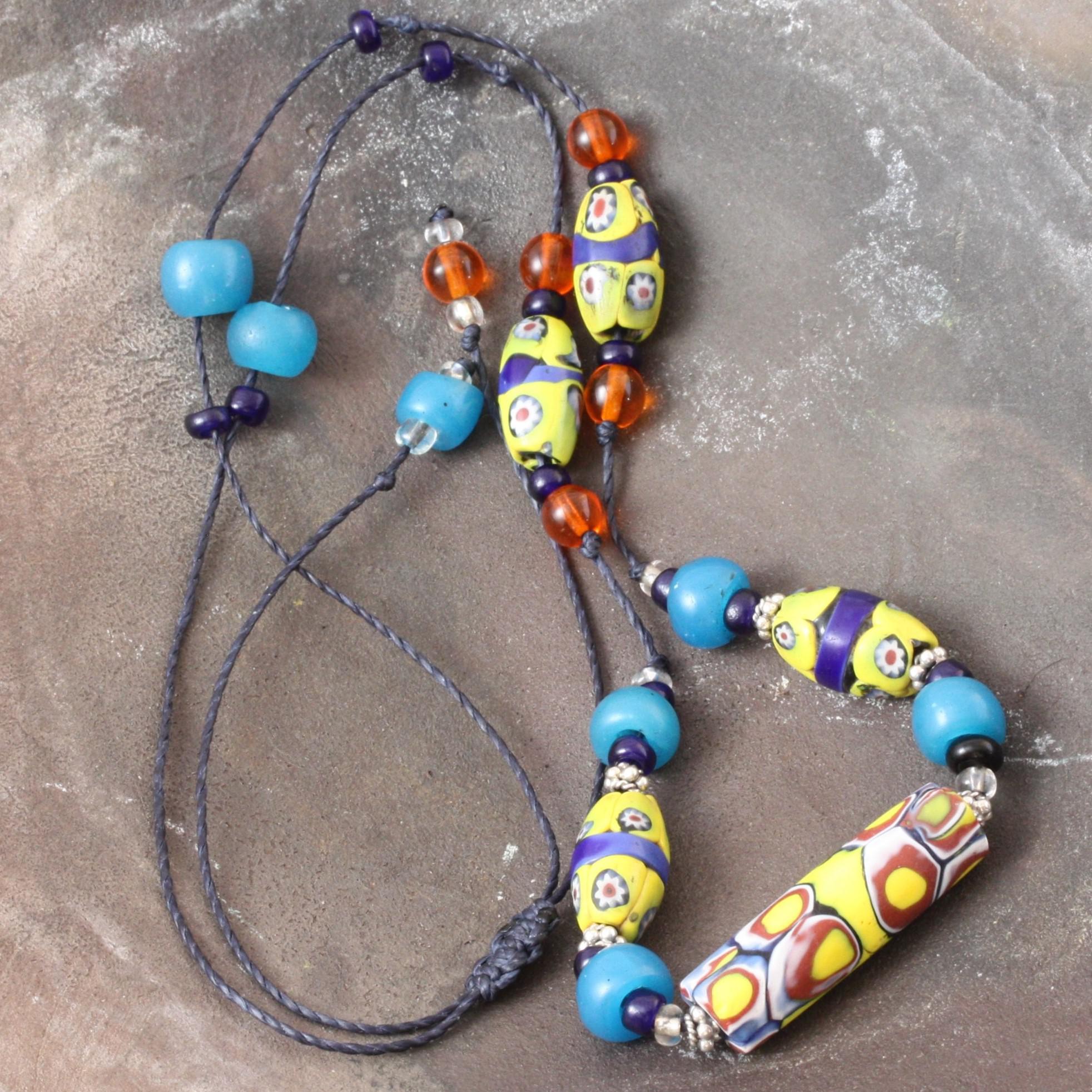 とんぼ玉 アンティーク ヴェネチアンビーズ ミルフィオリ オーバルミルフィオリ ネックレス