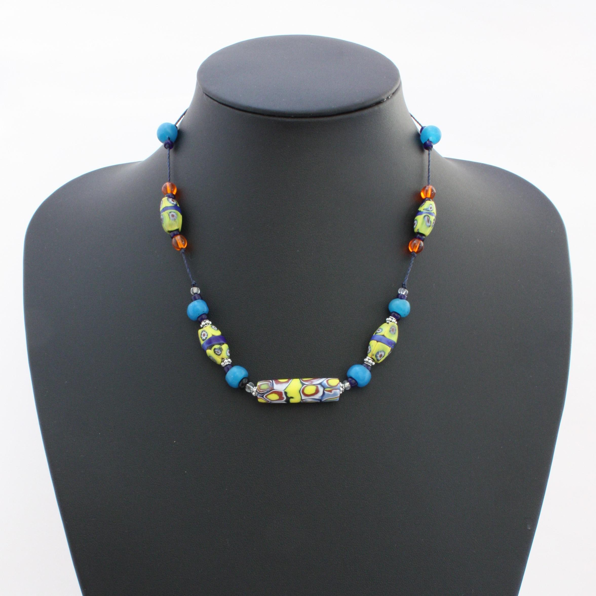 とんぼ玉 アンティーク ヴェネチアンビーズ ミルフィオリ オーバルミルフィオリ ネックレス