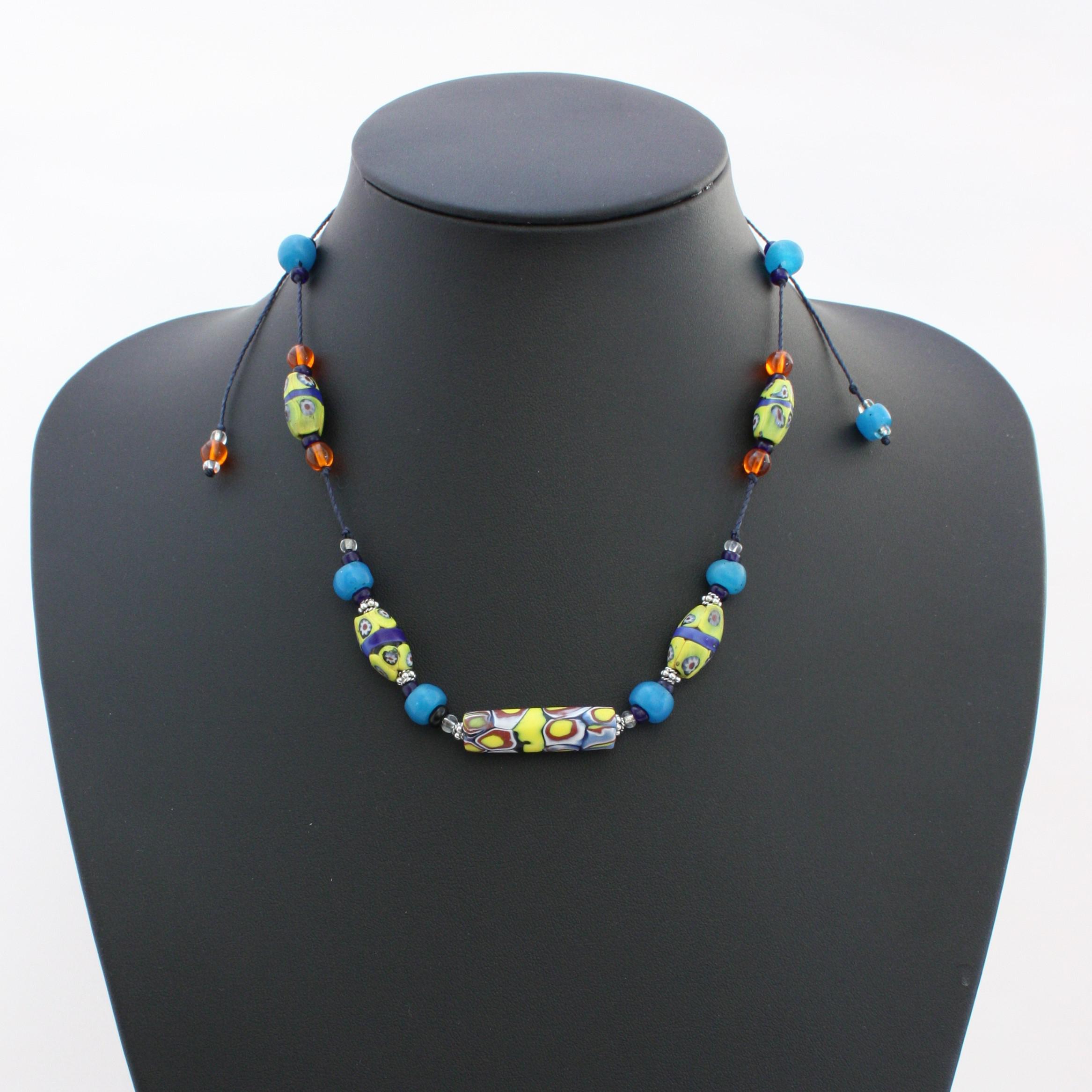 とんぼ玉 アンティーク ヴェネチアンビーズ ミルフィオリ オーバルミルフィオリ ネックレス