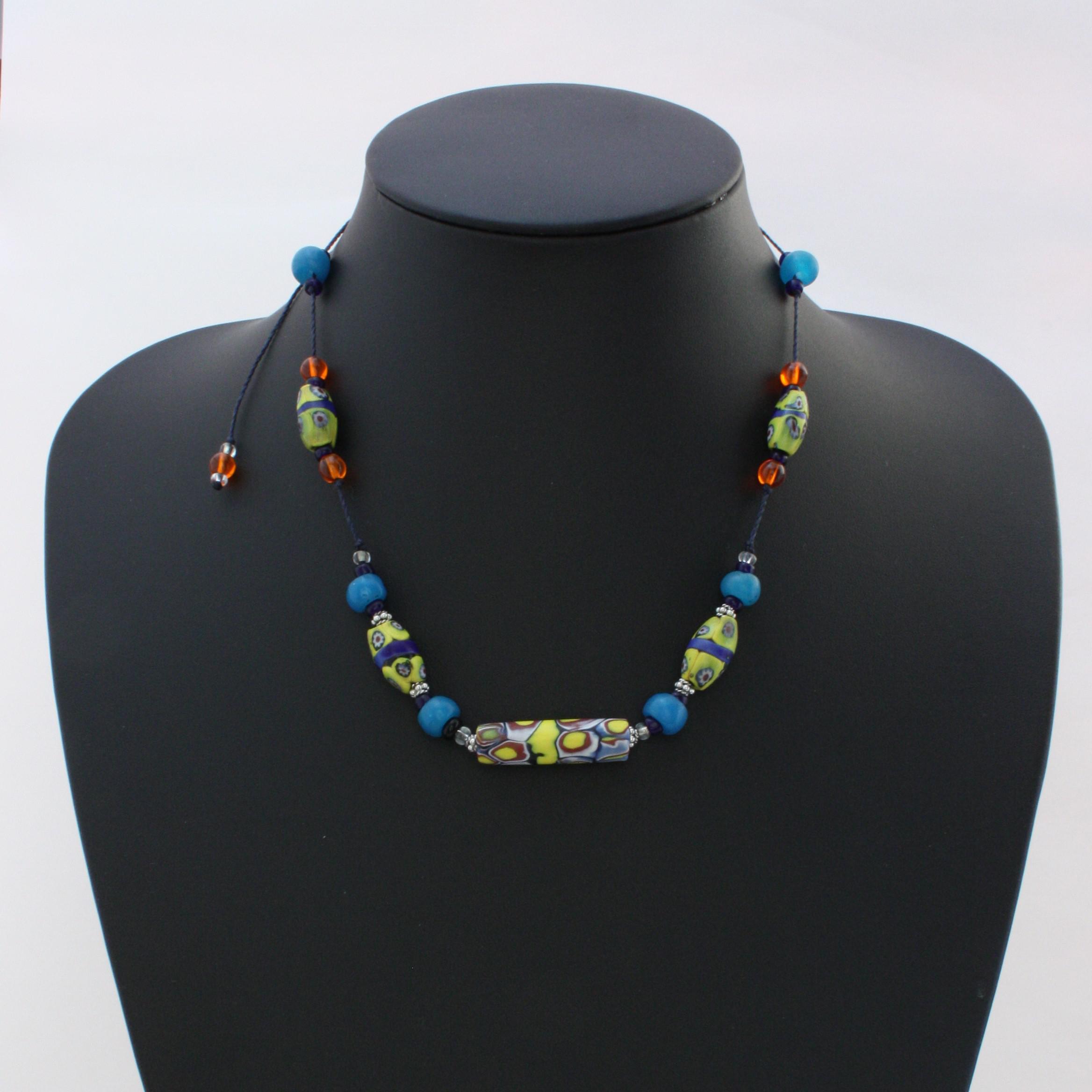 とんぼ玉 アンティーク ヴェネチアンビーズ ミルフィオリ オーバルミルフィオリ ネックレス