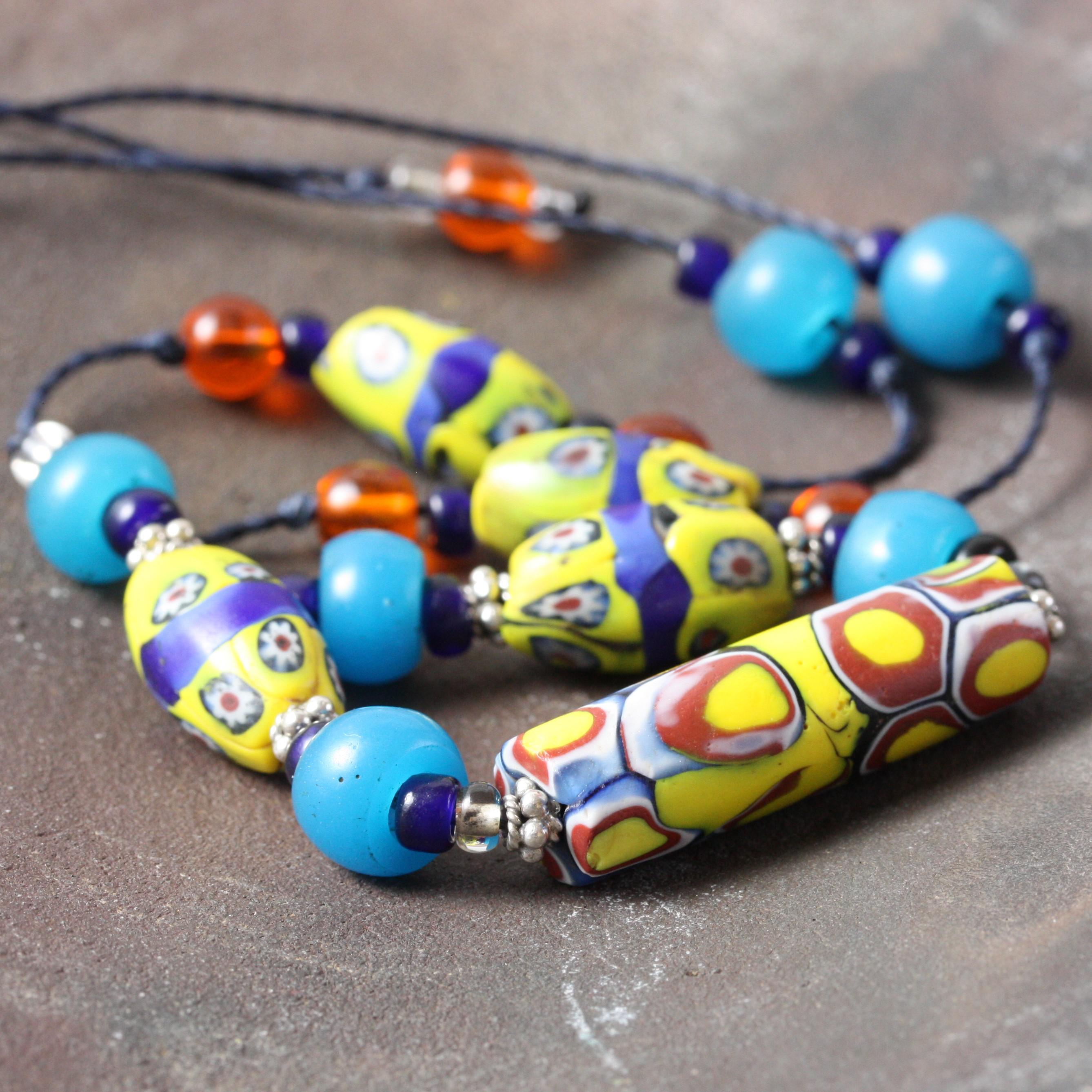 とんぼ玉 アンティーク ヴェネチアンビーズ ミルフィオリ オーバルミルフィオリ ネックレス